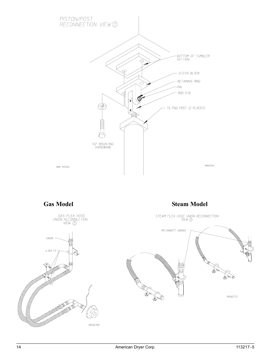 Gas model steam model | American Dryer Corp. AD/ML-310 User Manual | Page 14 / 54