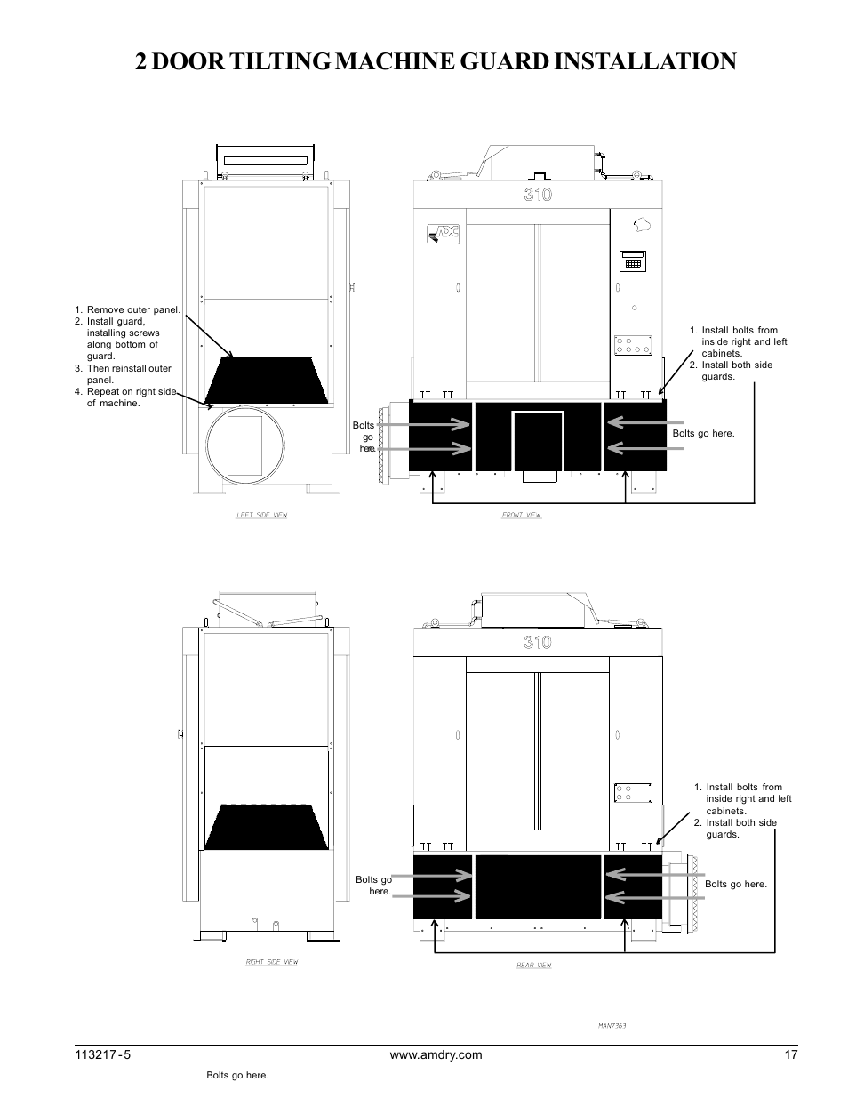 2 door tilting machine guard installation | American Dryer Corp. AD/ML-310 User Manual | Page 17 / 54