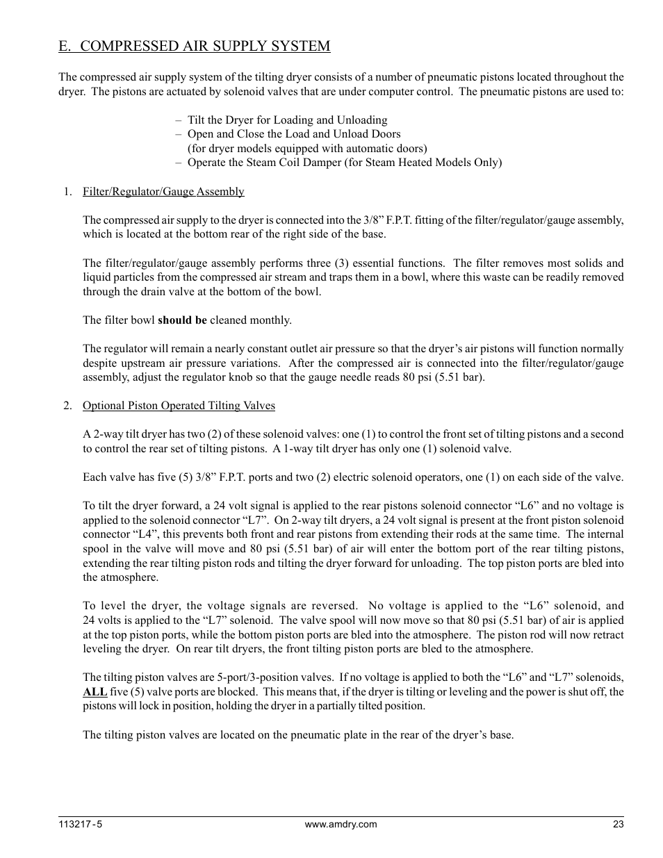 E. compressed air supply system | American Dryer Corp. AD/ML-310 User Manual | Page 23 / 54