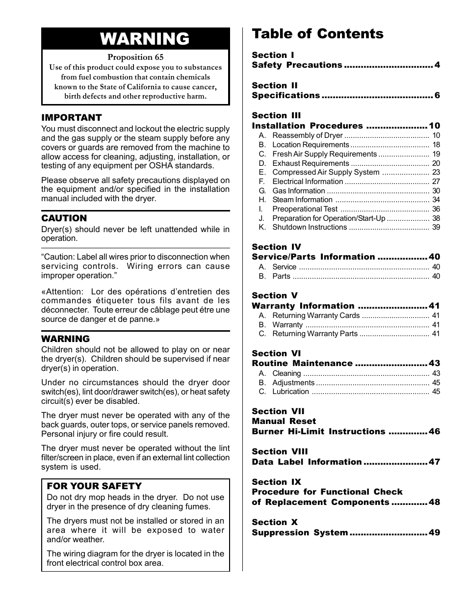 American Dryer Corp. AD/ML-310 User Manual | Page 3 / 54
