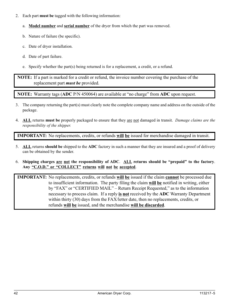 American Dryer Corp. AD/ML-310 User Manual | Page 42 / 54