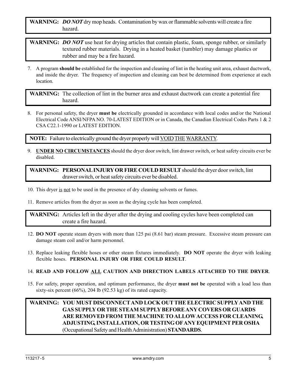 American Dryer Corp. AD/ML-310 User Manual | Page 5 / 54