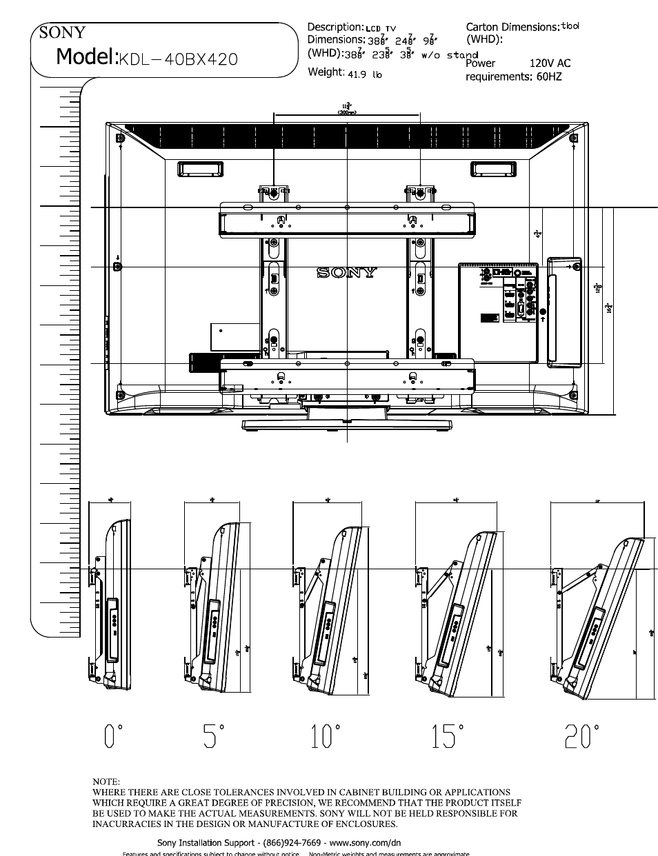 Model | Sony KDL-40BX420 User Manual | Page 3 / 3