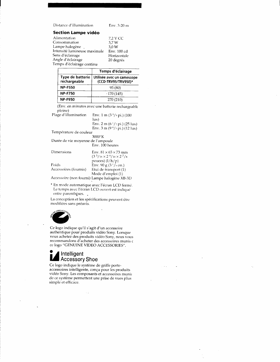 Intelligent ¡accessory shoe | Sony HVL-IRH User Manual | Page 12 / 30