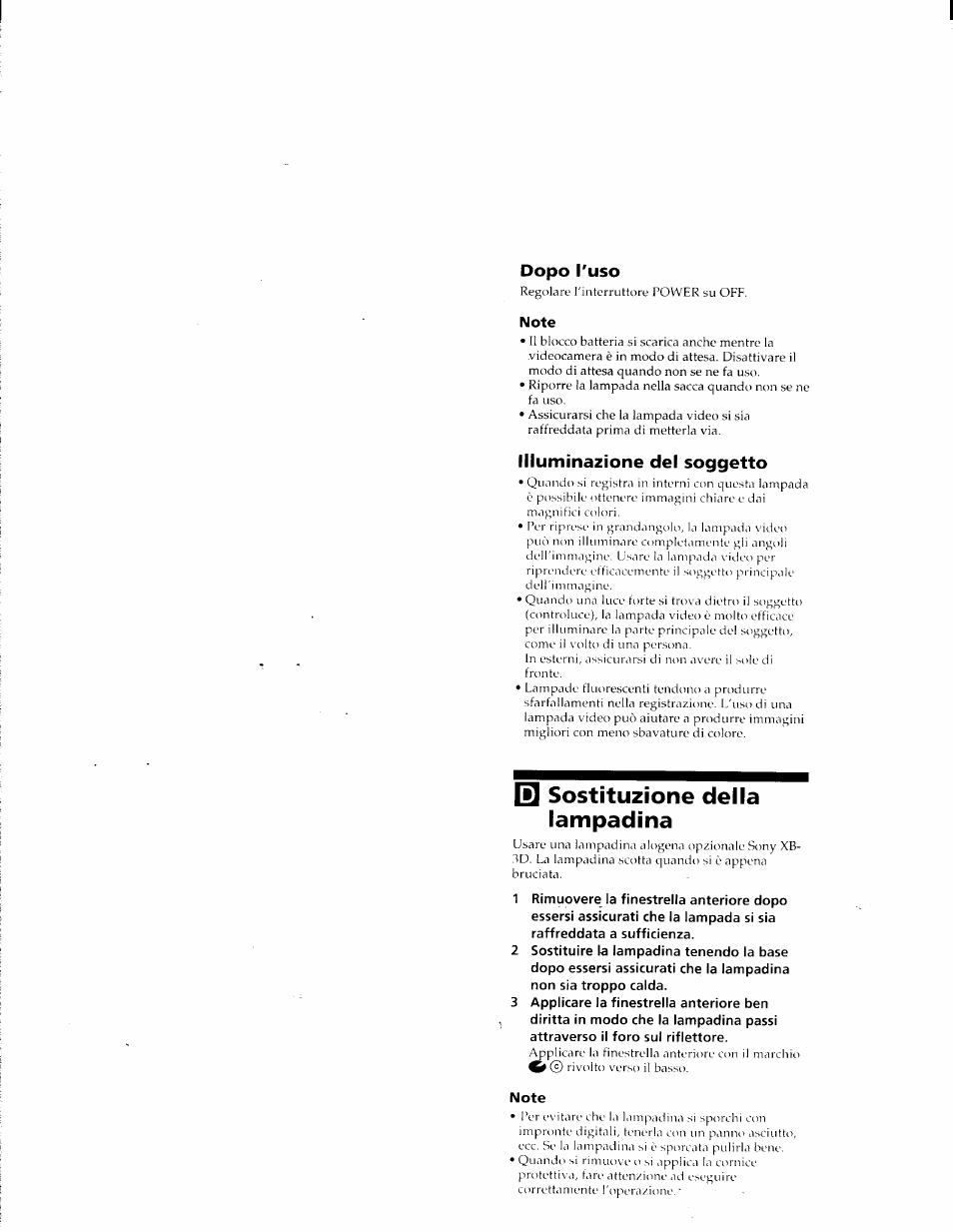 Sostituzione della lampadina, Dopo l'uso, Illuminazione del soggetto | Sony HVL-IRH User Manual | Page 30 / 30