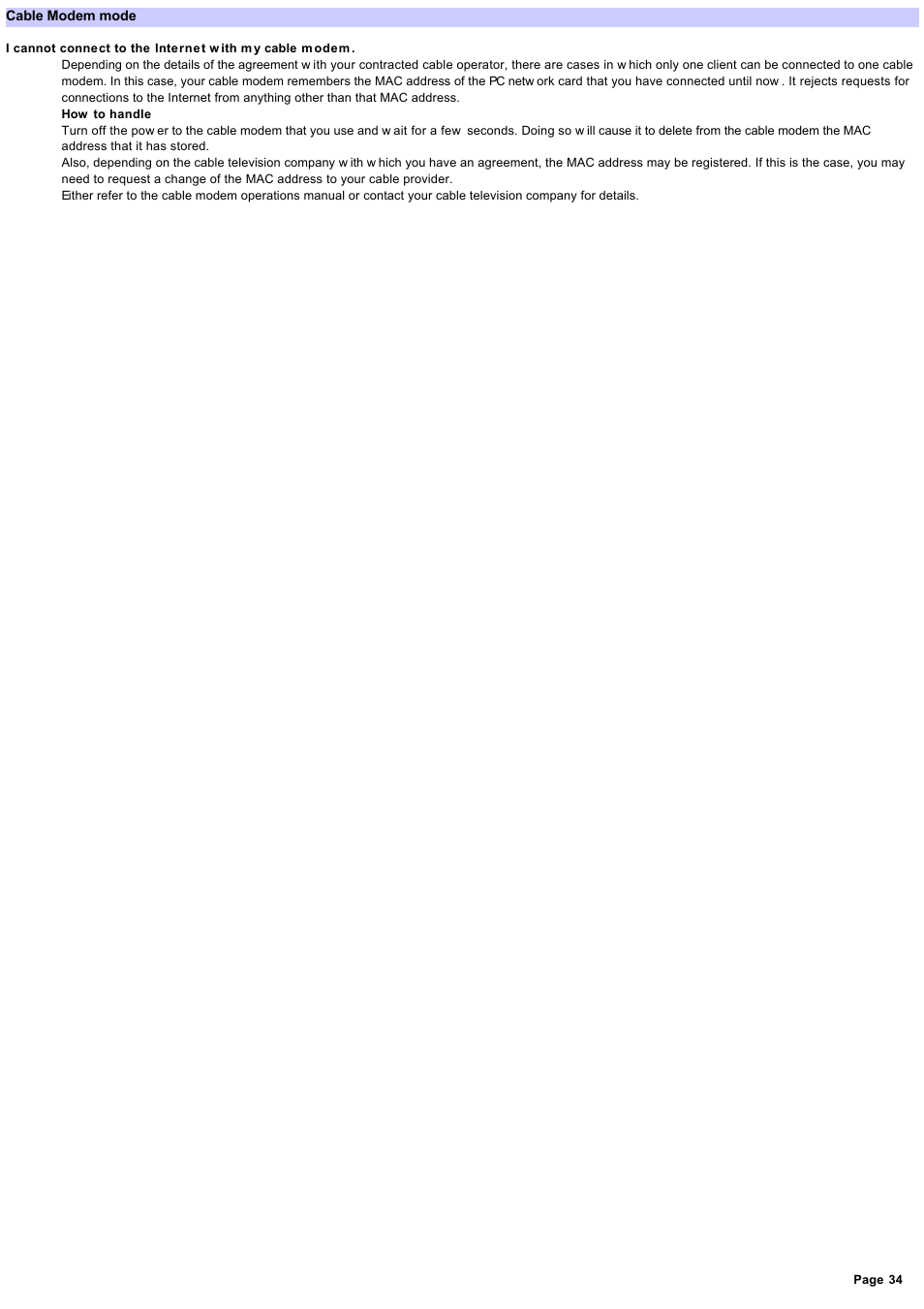 Cable modem mode | Sony PCWA-A200 User Manual | Page 34 / 61