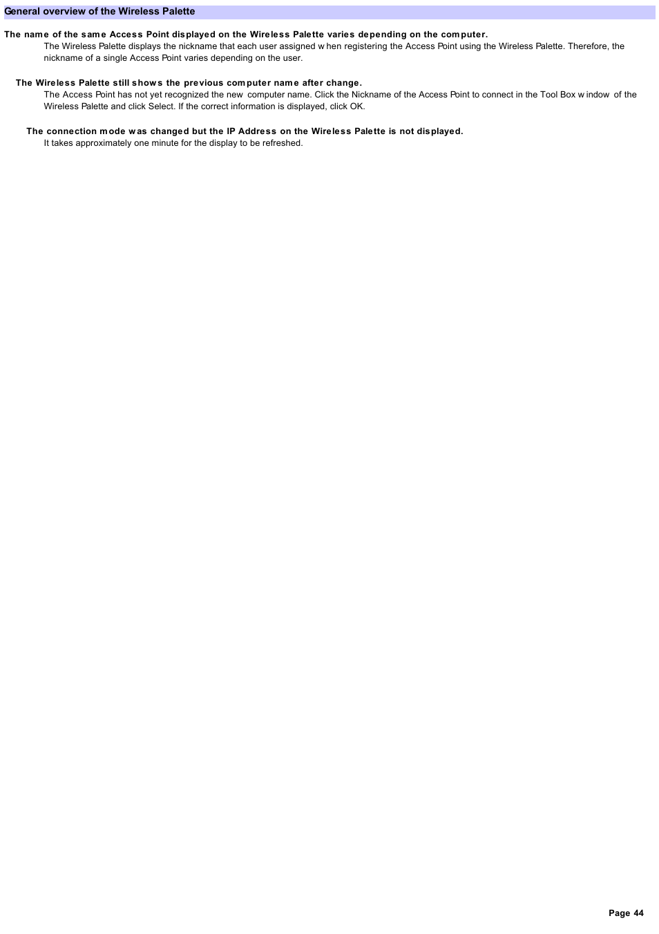 General overview of the wireless palette | Sony PCWA-A200 User Manual | Page 44 / 61