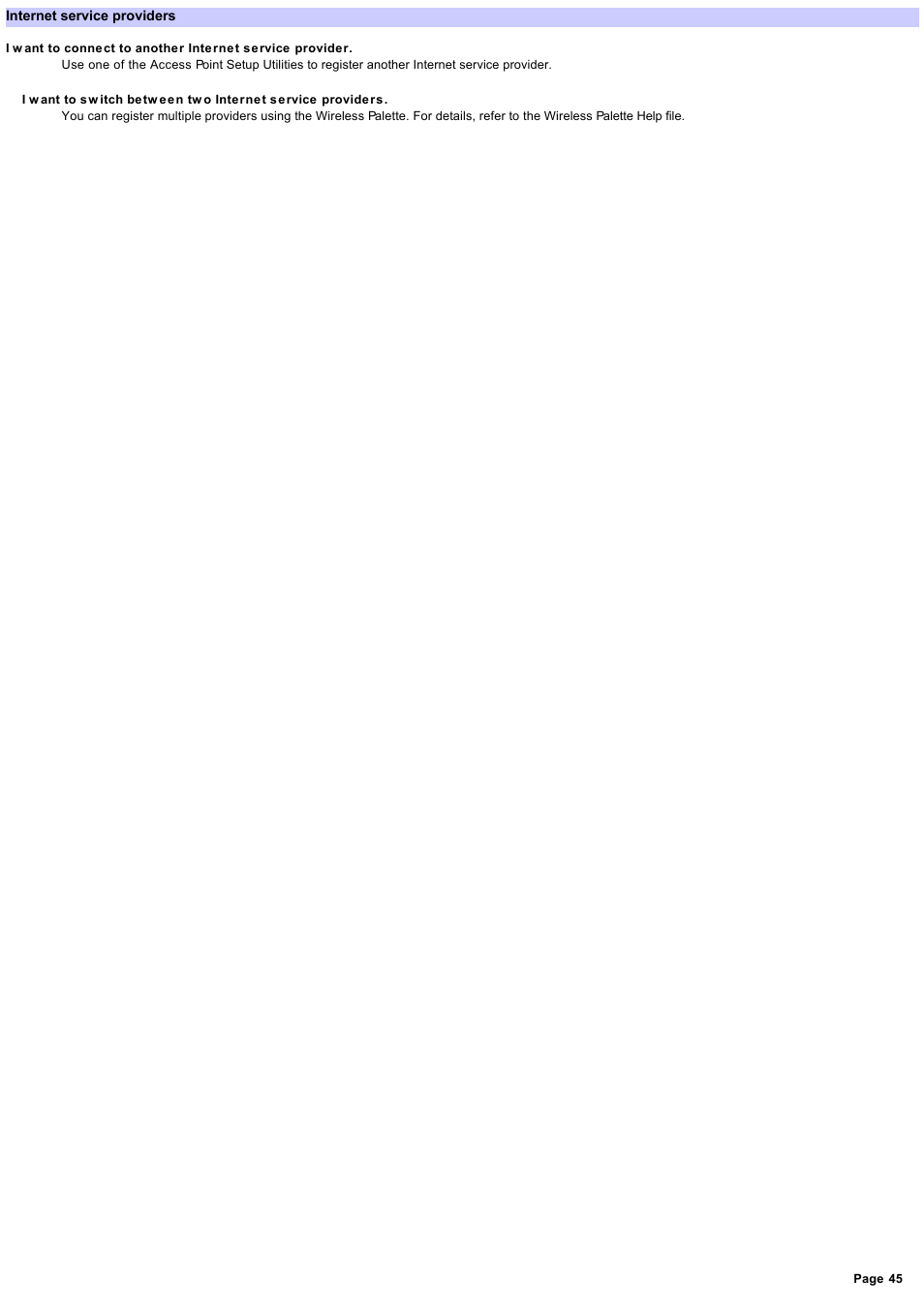 Internet service providers | Sony PCWA-A200 User Manual | Page 45 / 61