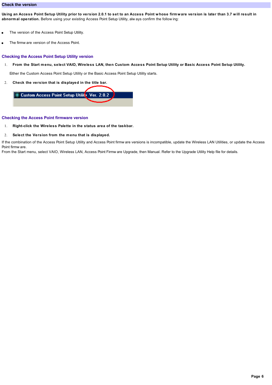 Check the version, Here, For details on checking and updating the version | Sony PCWA-A200 User Manual | Page 6 / 61