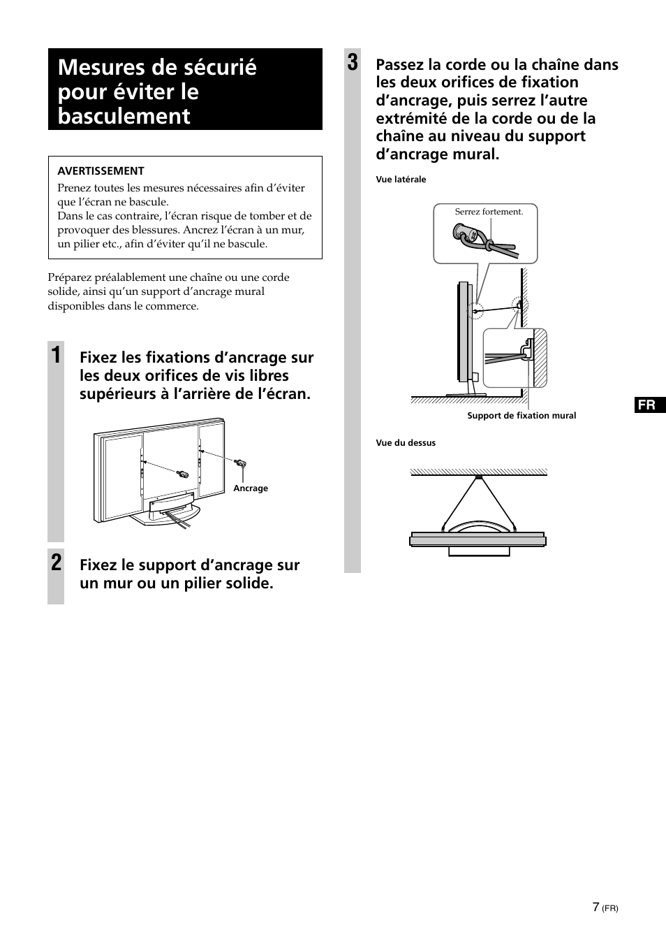 Mesures de sécurié pour éviter le basculement | Sony SU-XTQ005 User Manual | Page 17 / 28