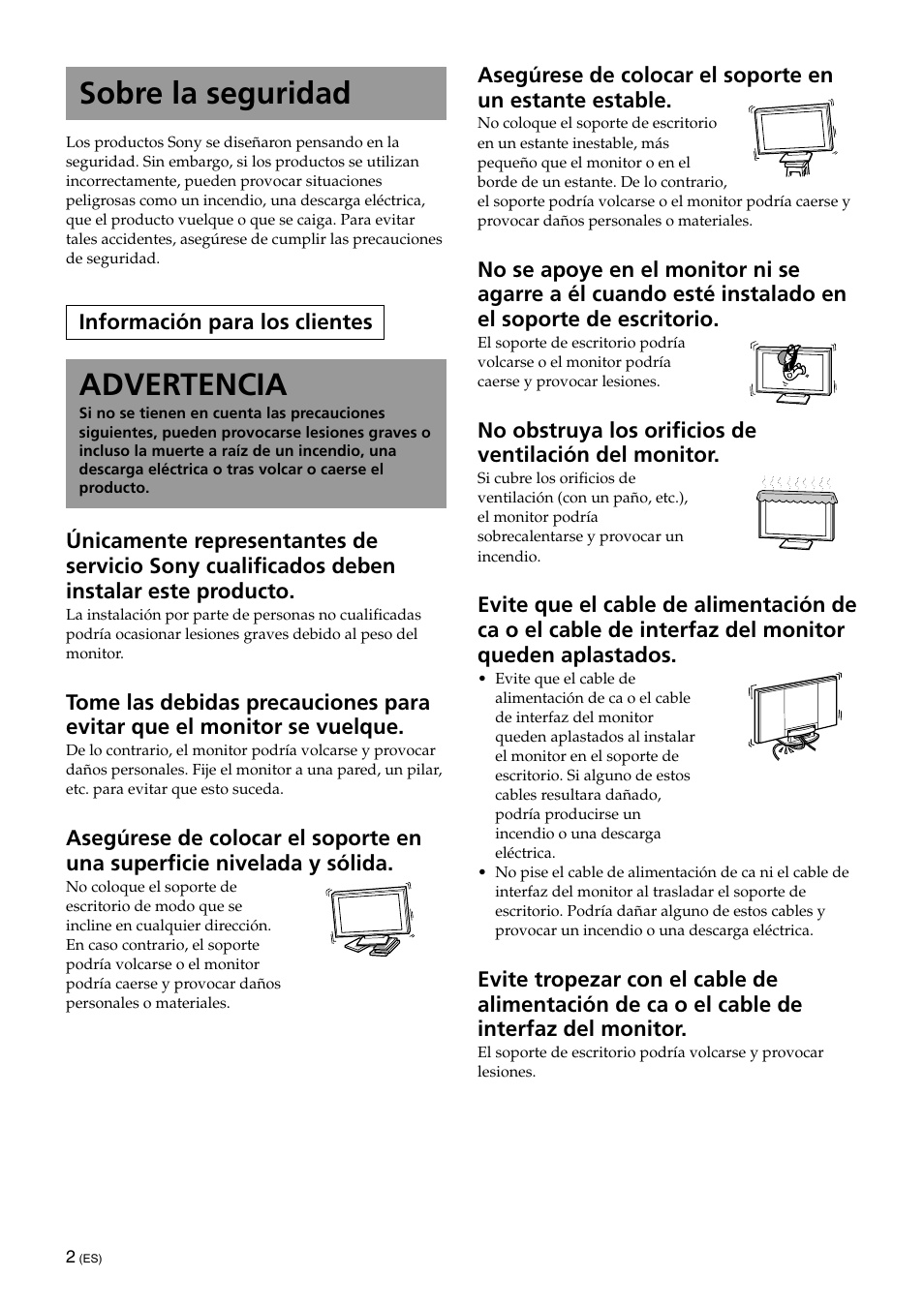 Sobre la seguridad, Advertencia | Sony SU-XTQ005 User Manual | Page 20 / 28