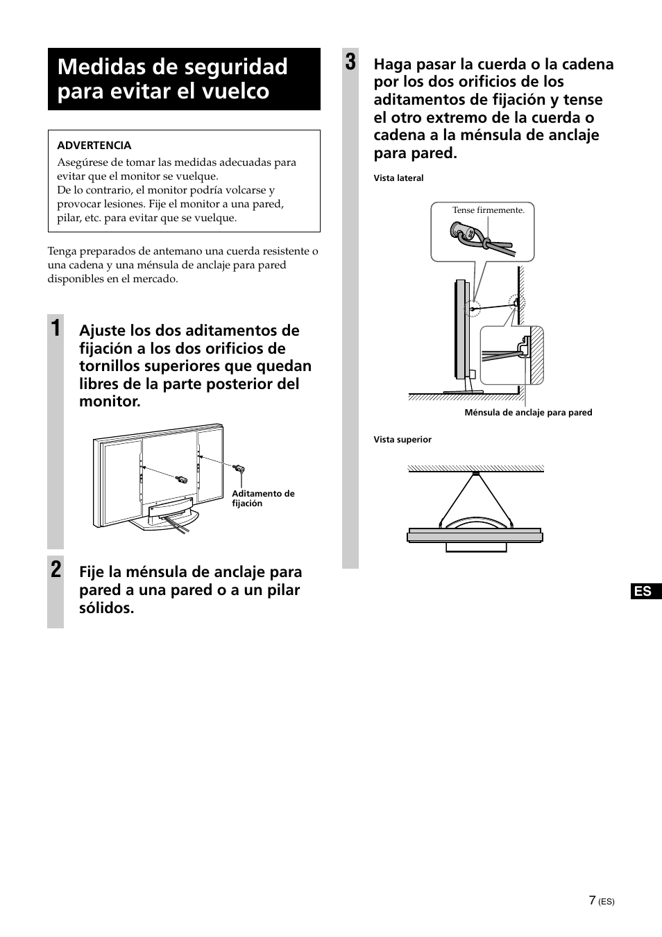Medidas de seguridad para evitar el vuelco | Sony SU-XTQ005 User Manual | Page 25 / 28