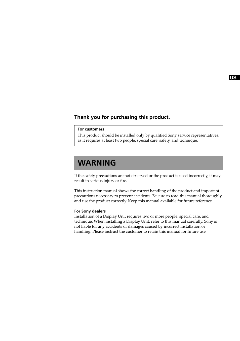 Warning | Sony SU-XTQ005 User Manual | Page 3 / 28