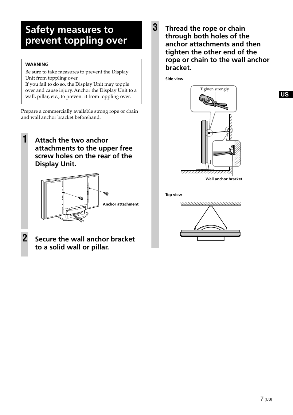 Safety measures to prevent toppling over | Sony SU-XTQ005 User Manual | Page 9 / 28