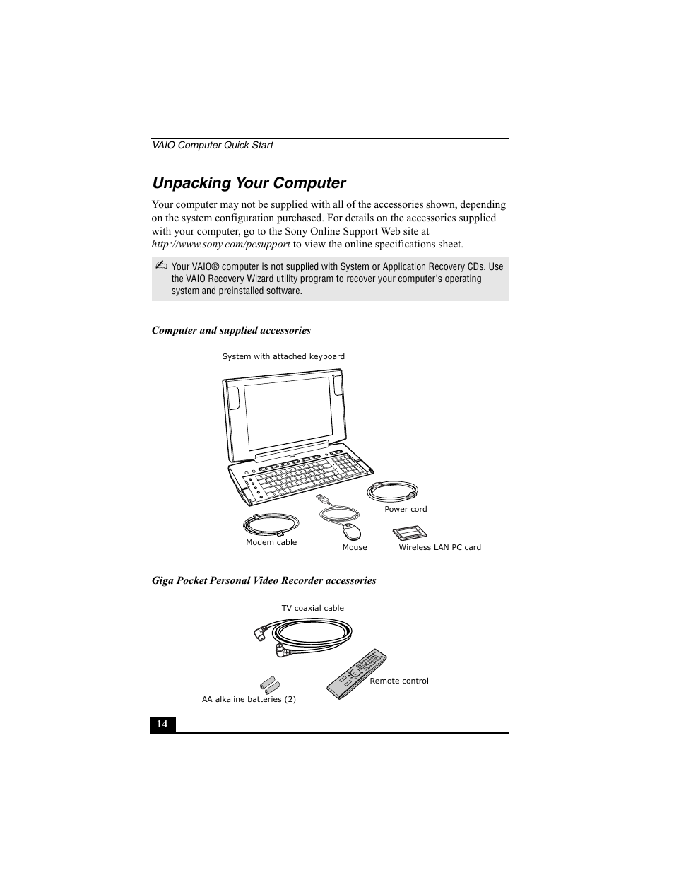 Unpacking your computer | Sony PCV-W700G User Manual | Page 14 / 40