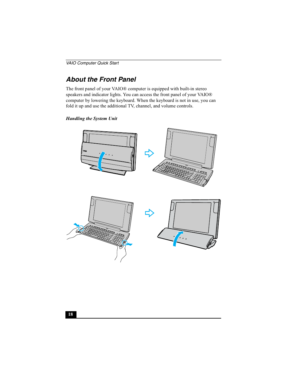 About the front panel | Sony PCV-W700G User Manual | Page 18 / 40