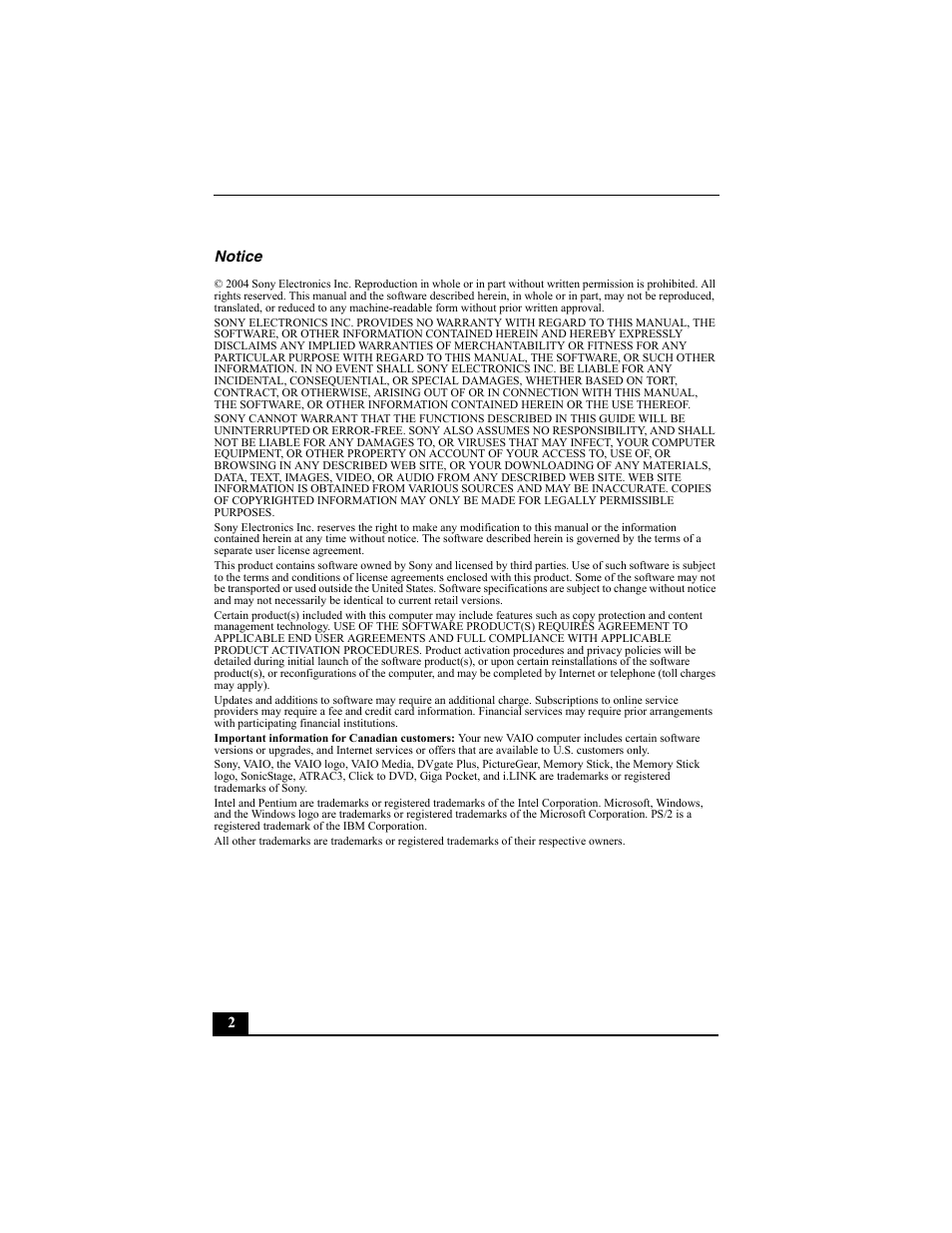 2notice | Sony PCV-W700G User Manual | Page 2 / 40