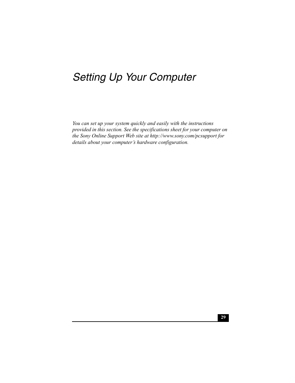 Setting up your computer | Sony PCV-W700G User Manual | Page 29 / 40