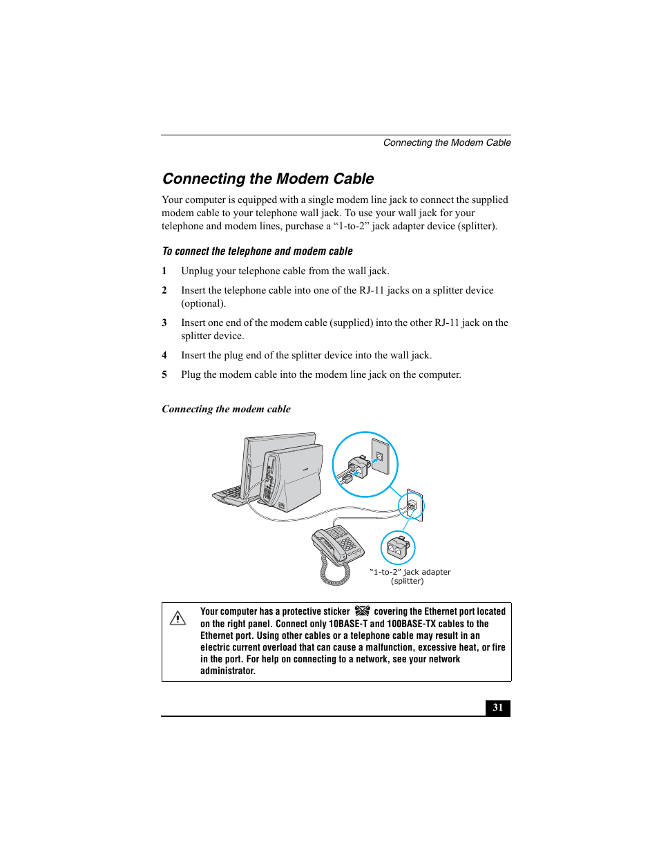 Connecting the modem cable | Sony PCV-W700G User Manual | Page 31 / 40
