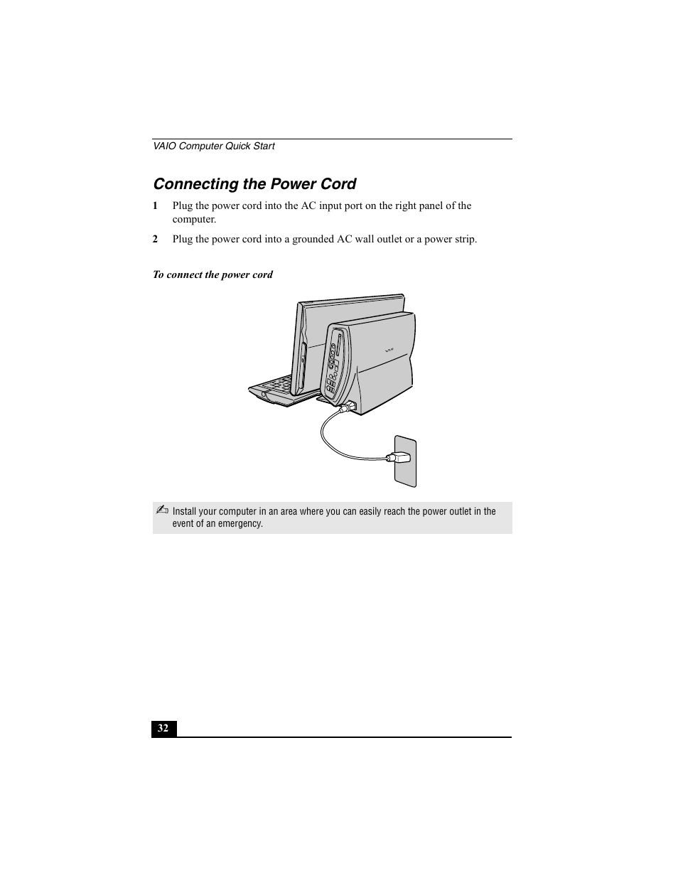 Connecting the power cord | Sony PCV-W700G User Manual | Page 32 / 40