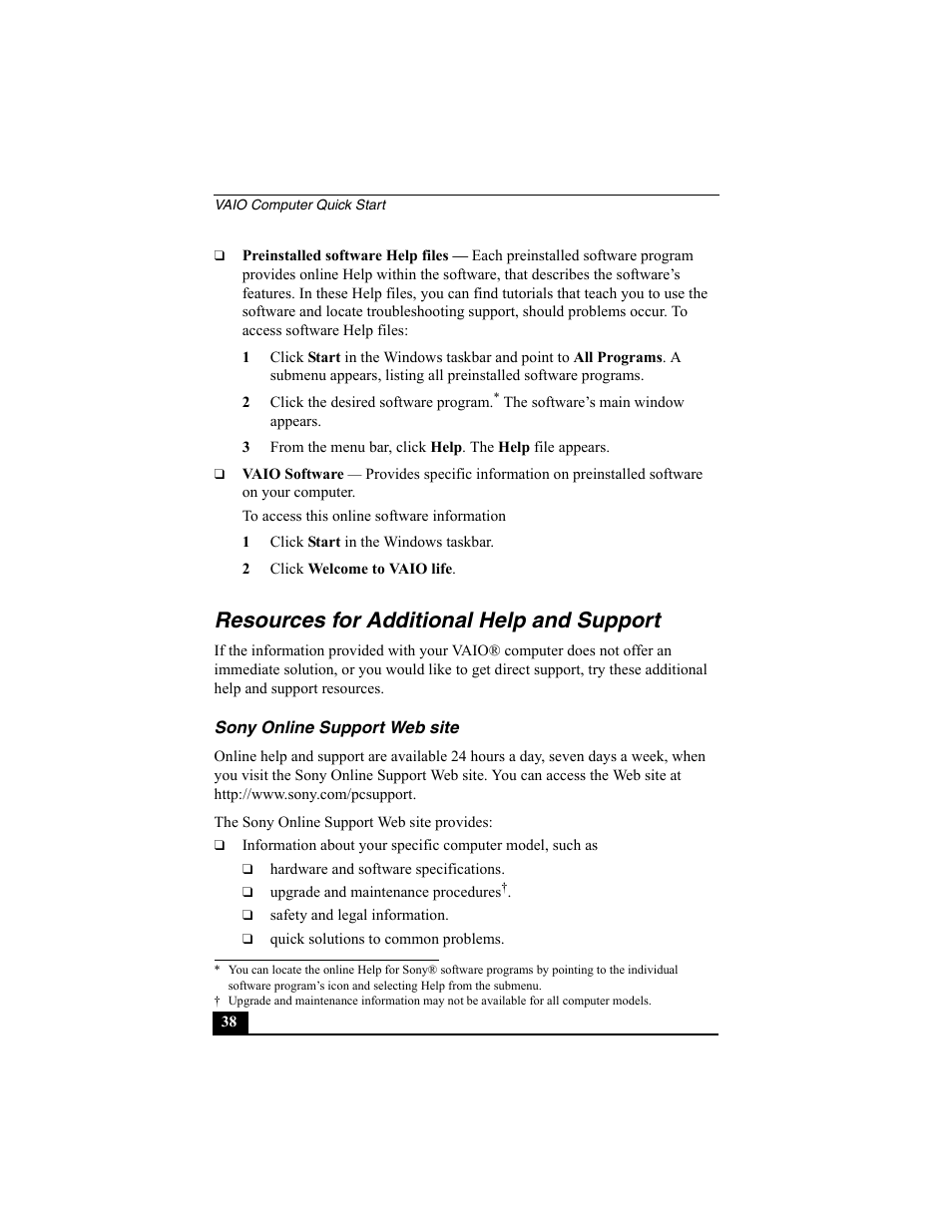 Resources for additional help and support | Sony PCV-W700G User Manual | Page 38 / 40