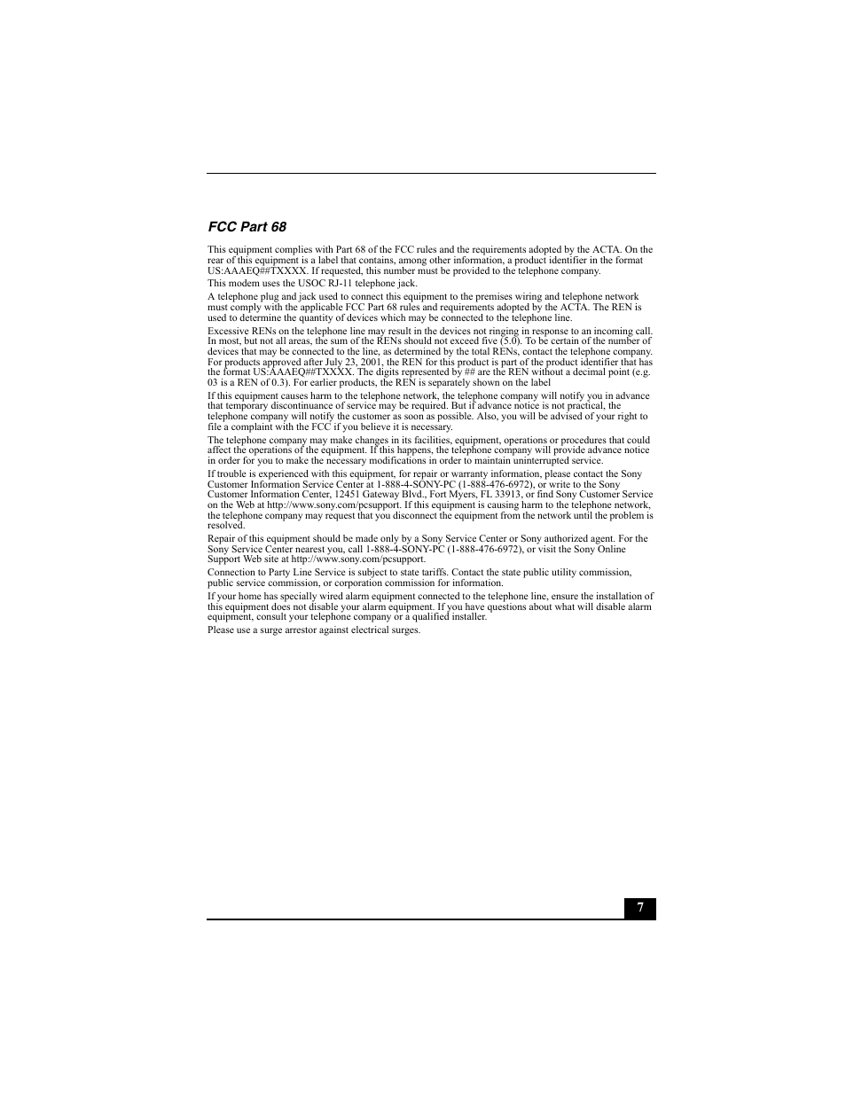 7fcc part 68 | Sony PCV-W700G User Manual | Page 7 / 40