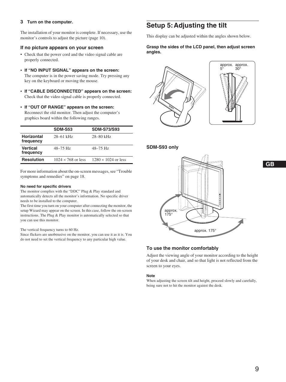 Setup 5: adjusting the tilt | Sony SDM-S53 User Manual | Page 9 / 21