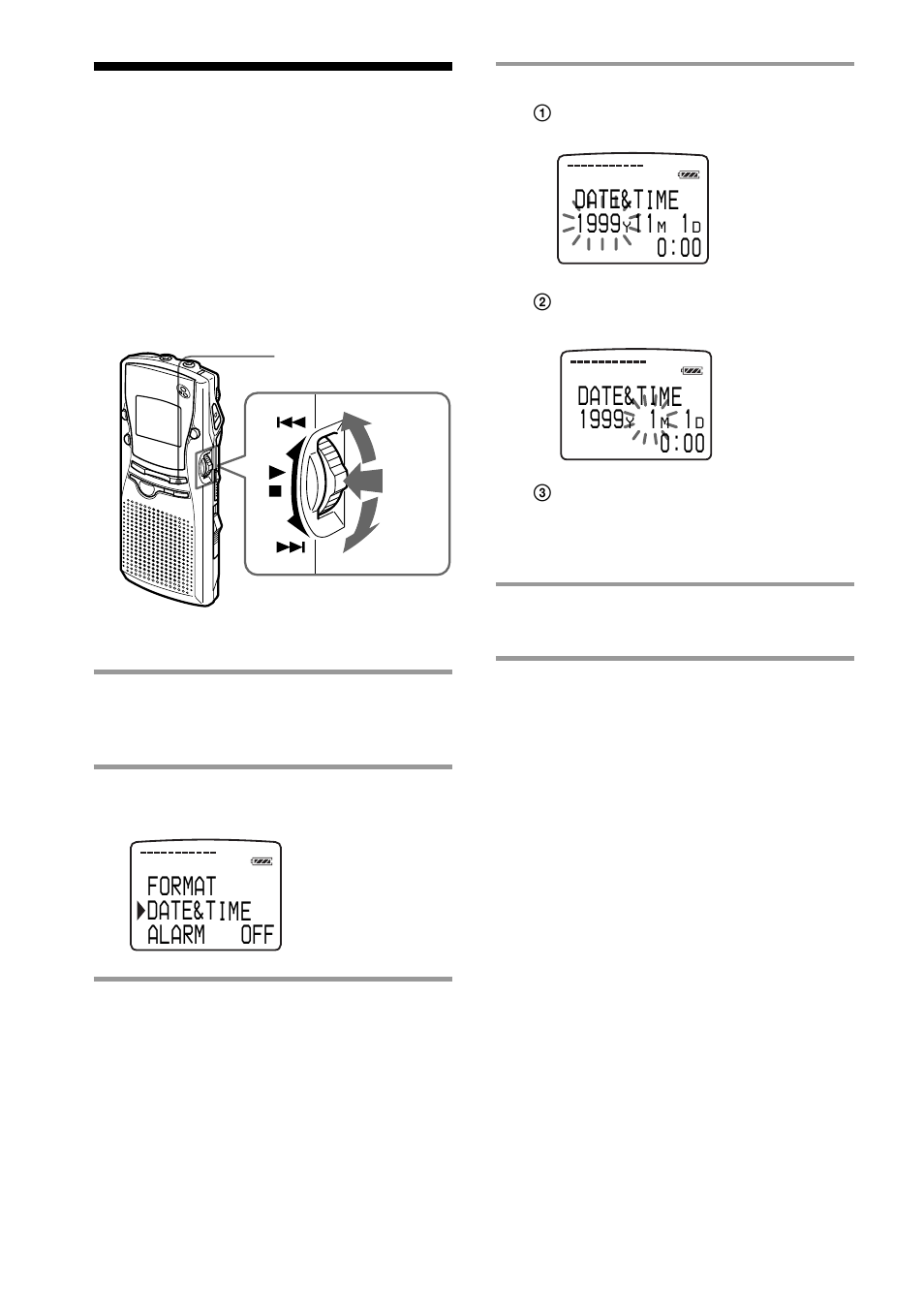 Step 2: setting the clock, Da e t tim e | Sony ICD-MS1 User Manual | Page 10 / 72