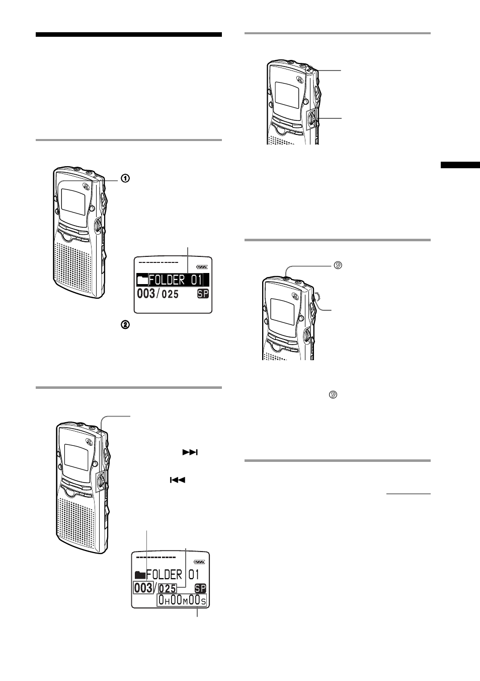 Playing back messages, Folder o1 | Sony ICD-MS1 User Manual | Page 15 / 72