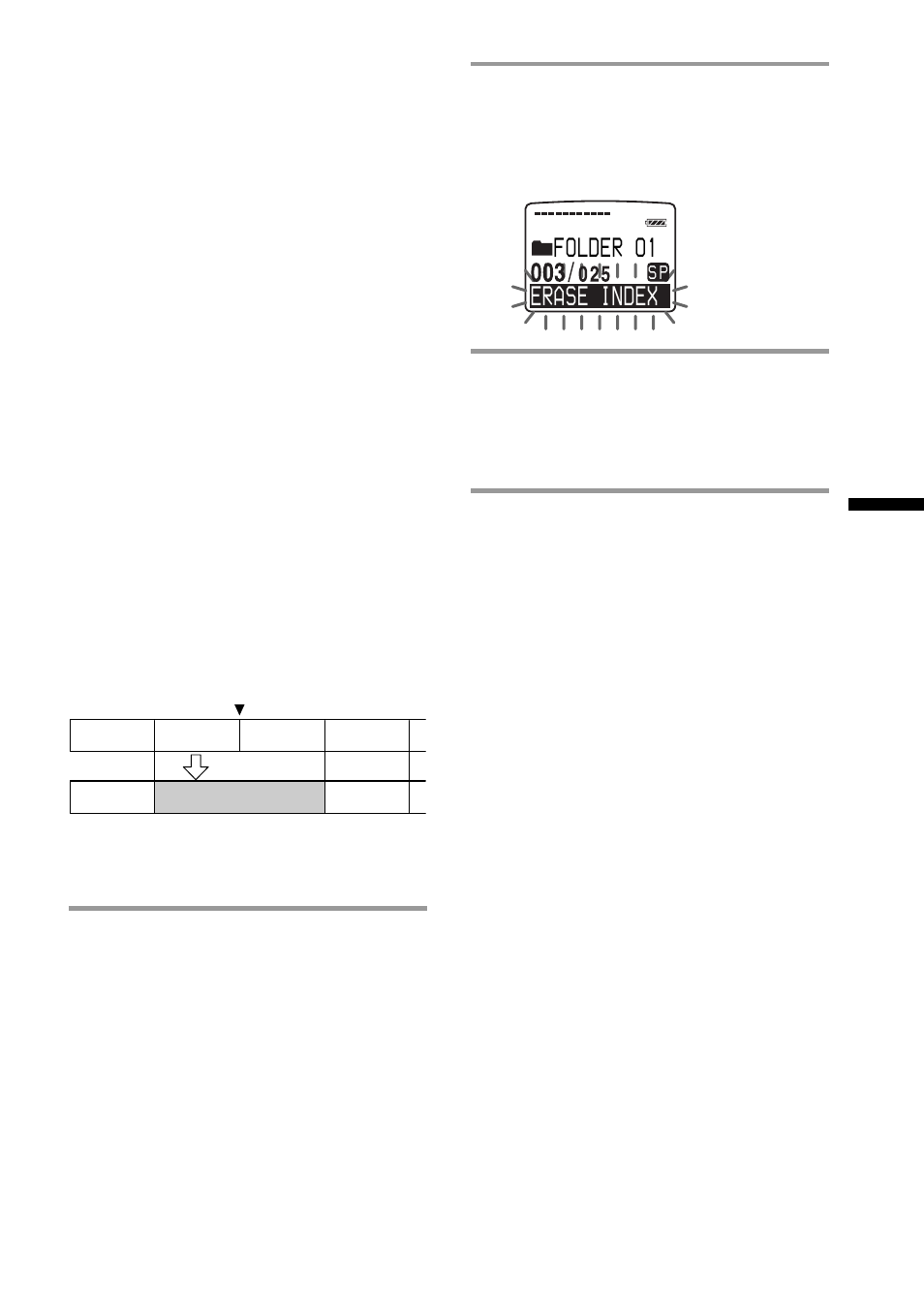 Combining messages by erasing the index, Folder o1 rase index e | Sony ICD-MS1 User Manual | Page 23 / 72