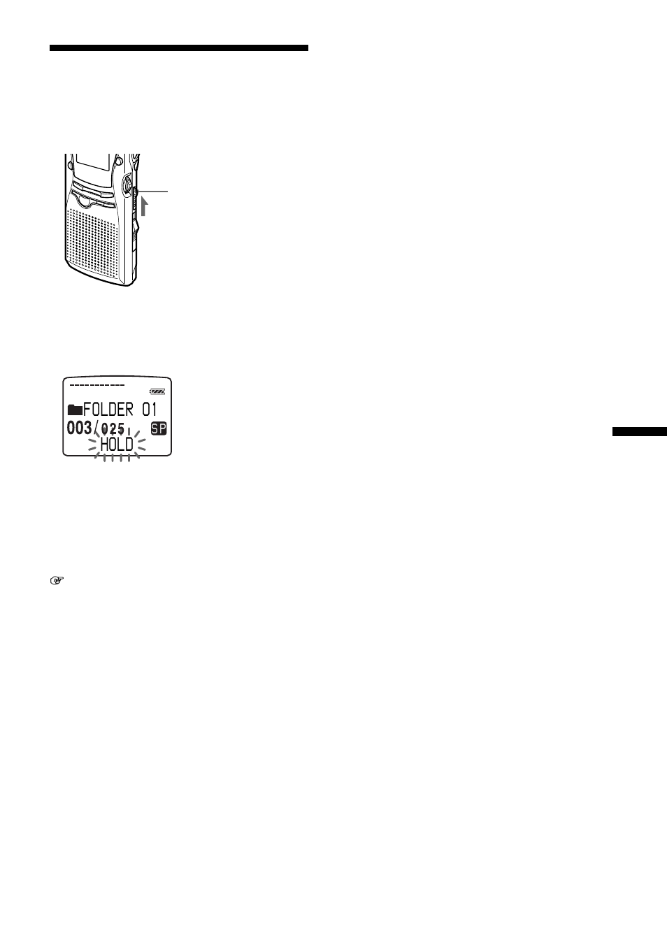 Preventing accidental operation — hold function, Hold, Folder o1 | Sony ICD-MS1 User Manual | Page 33 / 72