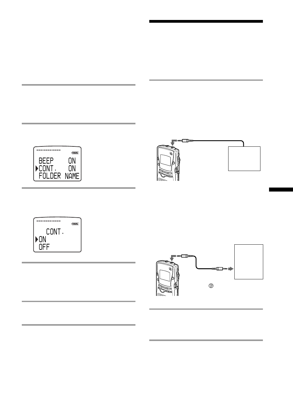 Cont. on beep on o f lder n e am off on cont | Sony ICD-MS1 User Manual | Page 37 / 72