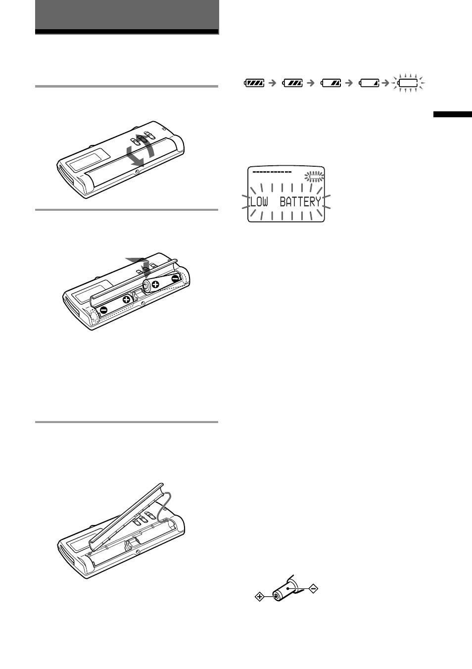 Step 1: installing the battery, Getting started, Ow battery l | Sony ICD-MS1 User Manual | Page 9 / 72