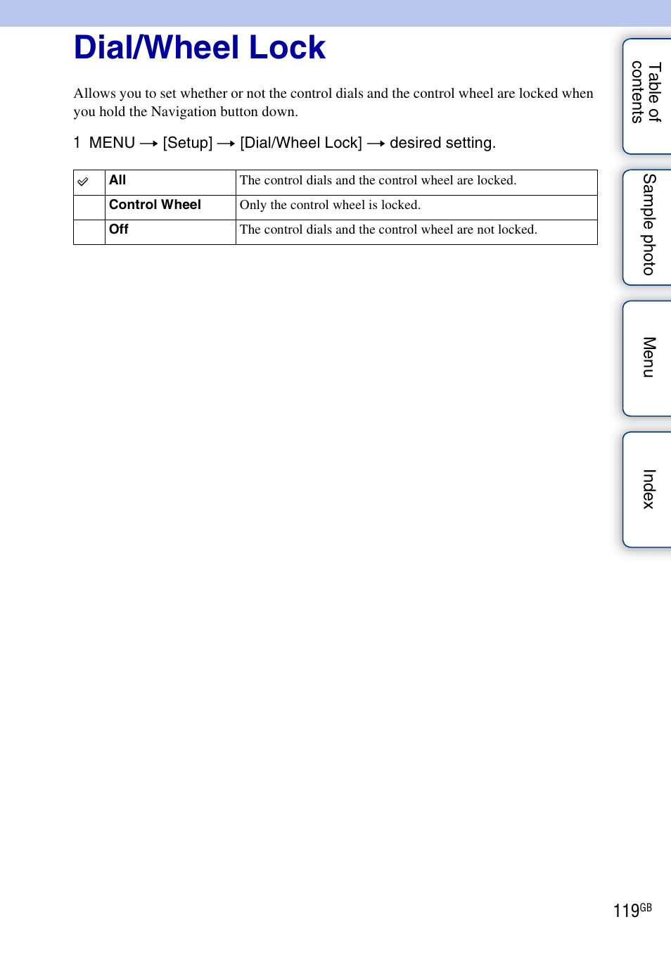 Dial/wheel lock | Sony NEX-7K User Manual | Page 119 / 211