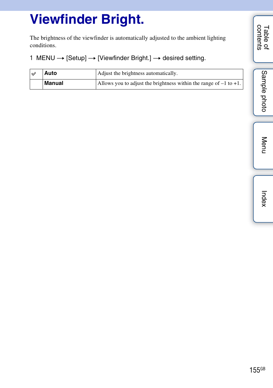 Viewfinder bright | Sony NEX-7K User Manual | Page 155 / 211