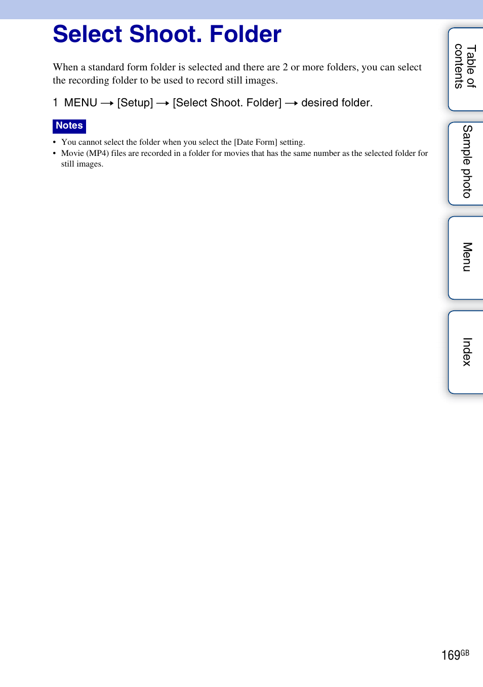 Select shoot. folder | Sony NEX-7K User Manual | Page 169 / 211