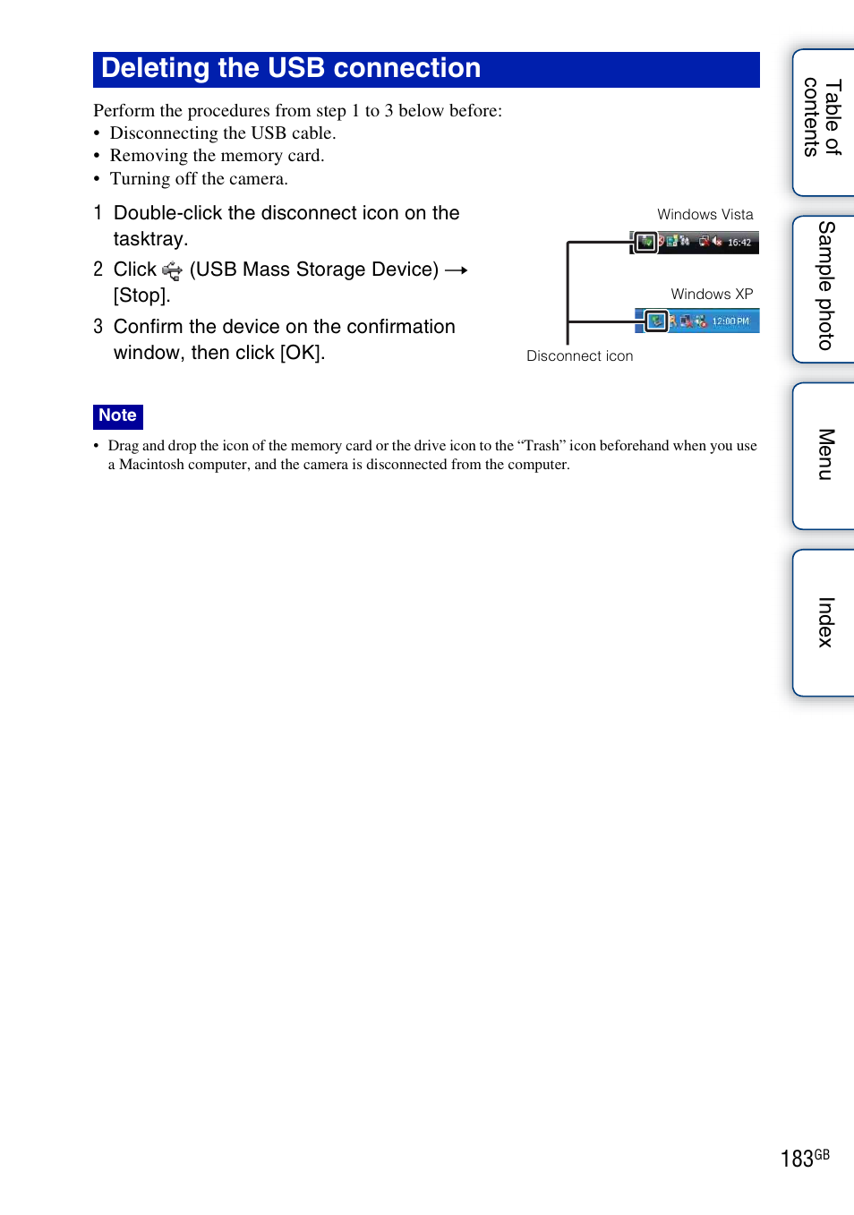 Deleting the usb connection | Sony NEX-7K User Manual | Page 183 / 211