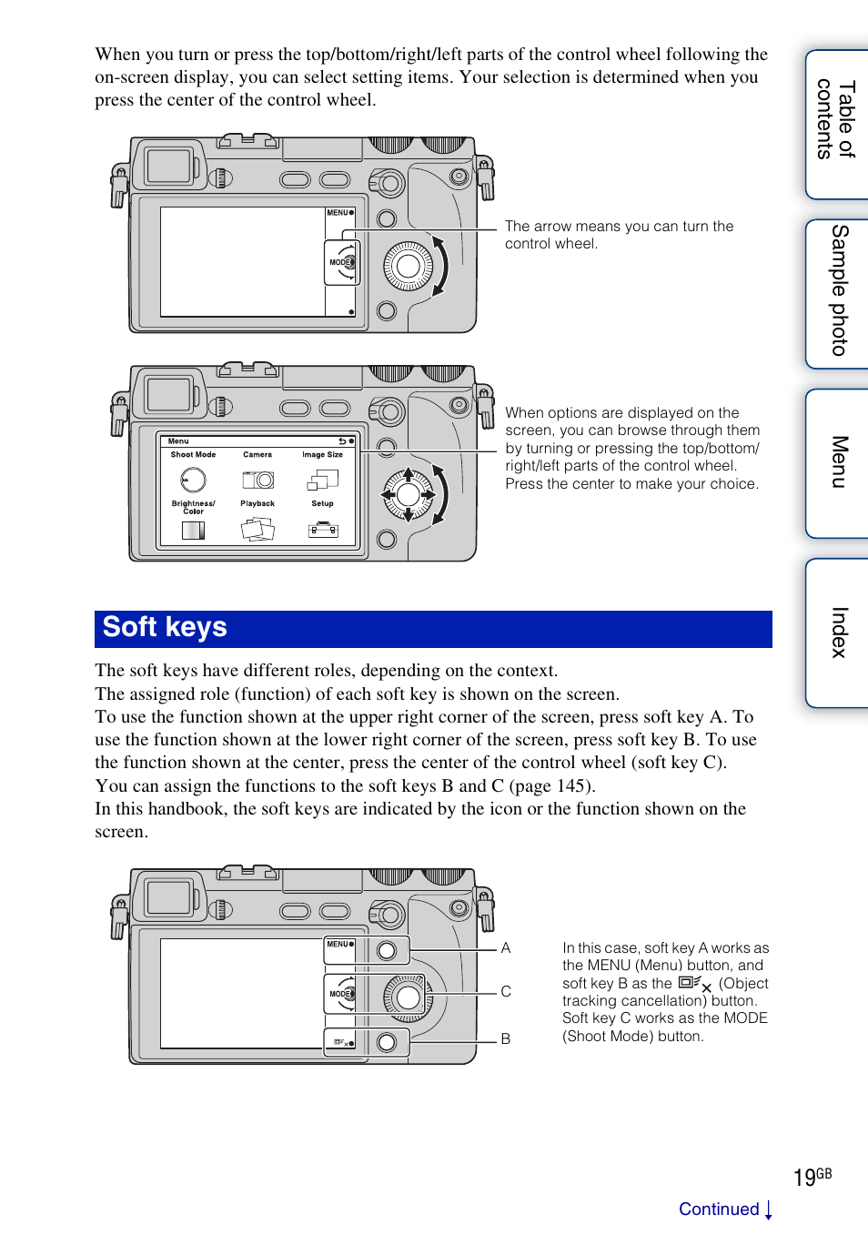 Soft keys | Sony NEX-7K User Manual | Page 19 / 211