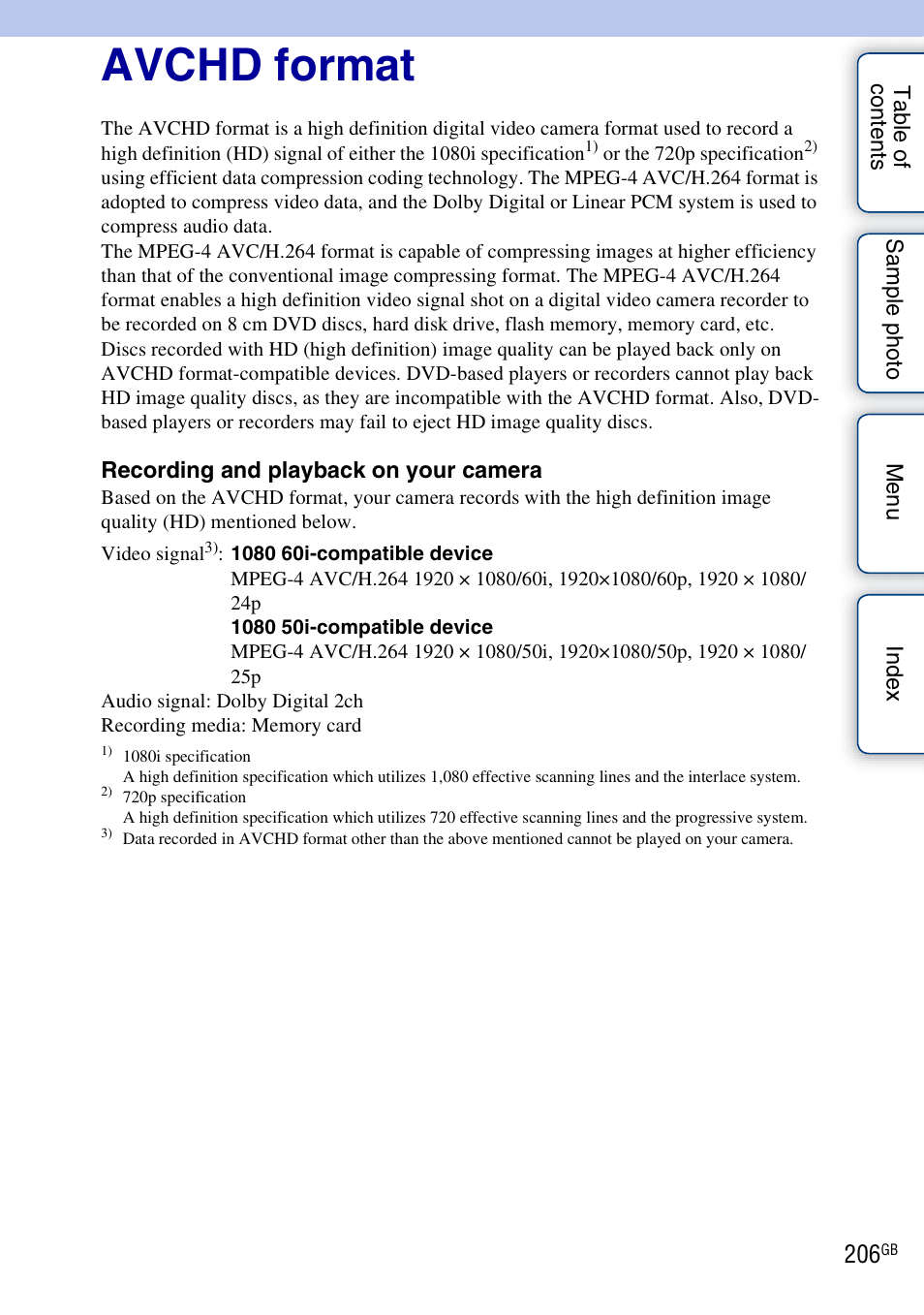 Avchd format | Sony NEX-7K User Manual | Page 206 / 211