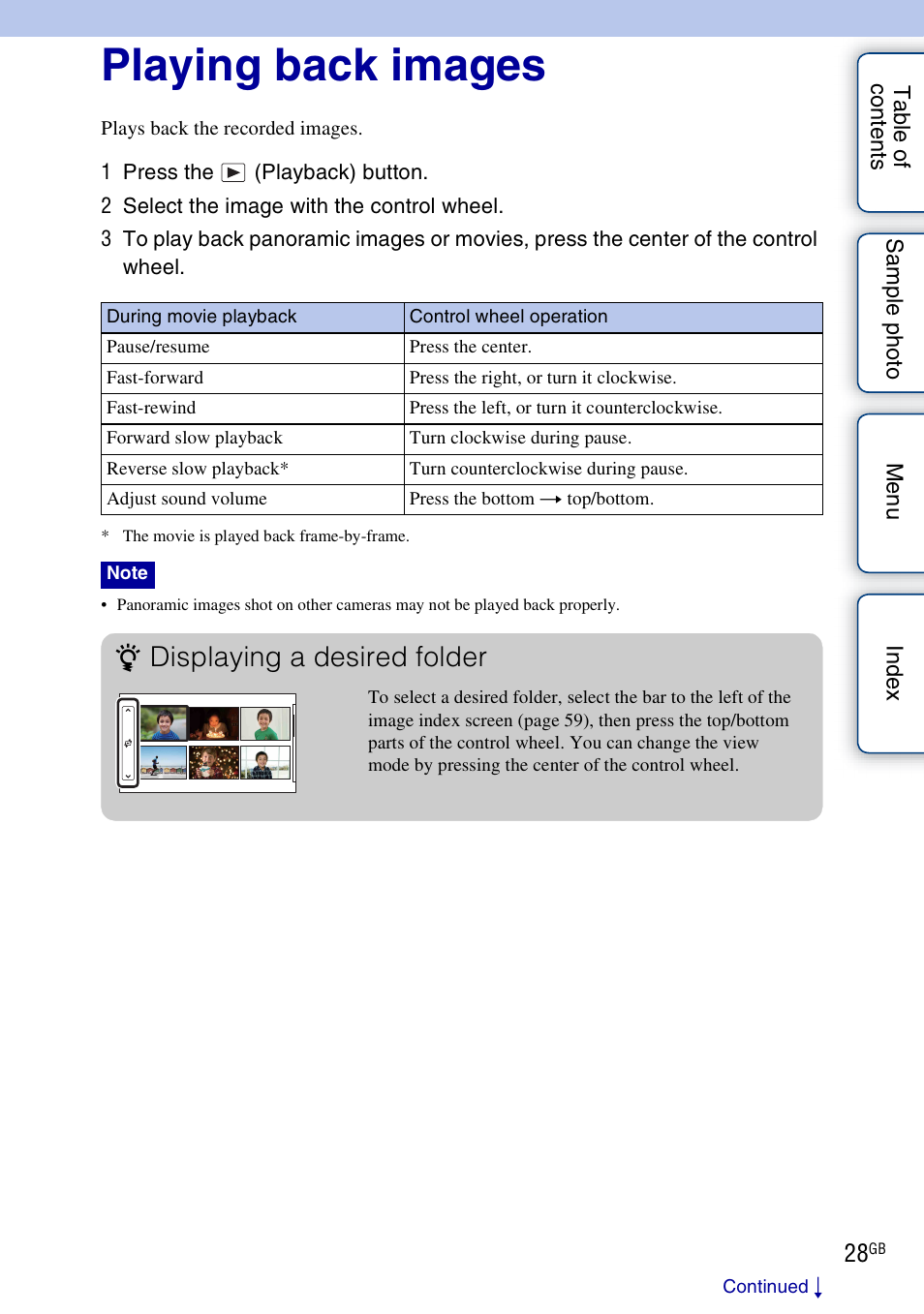 Playing back images, Displaying a desired folder | Sony NEX-7K User Manual | Page 28 / 211