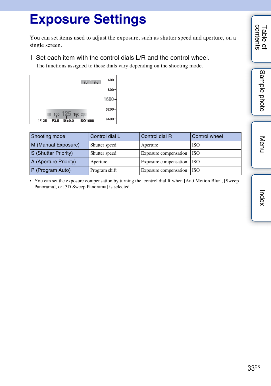 Exposure settings | Sony NEX-7K User Manual | Page 33 / 211
