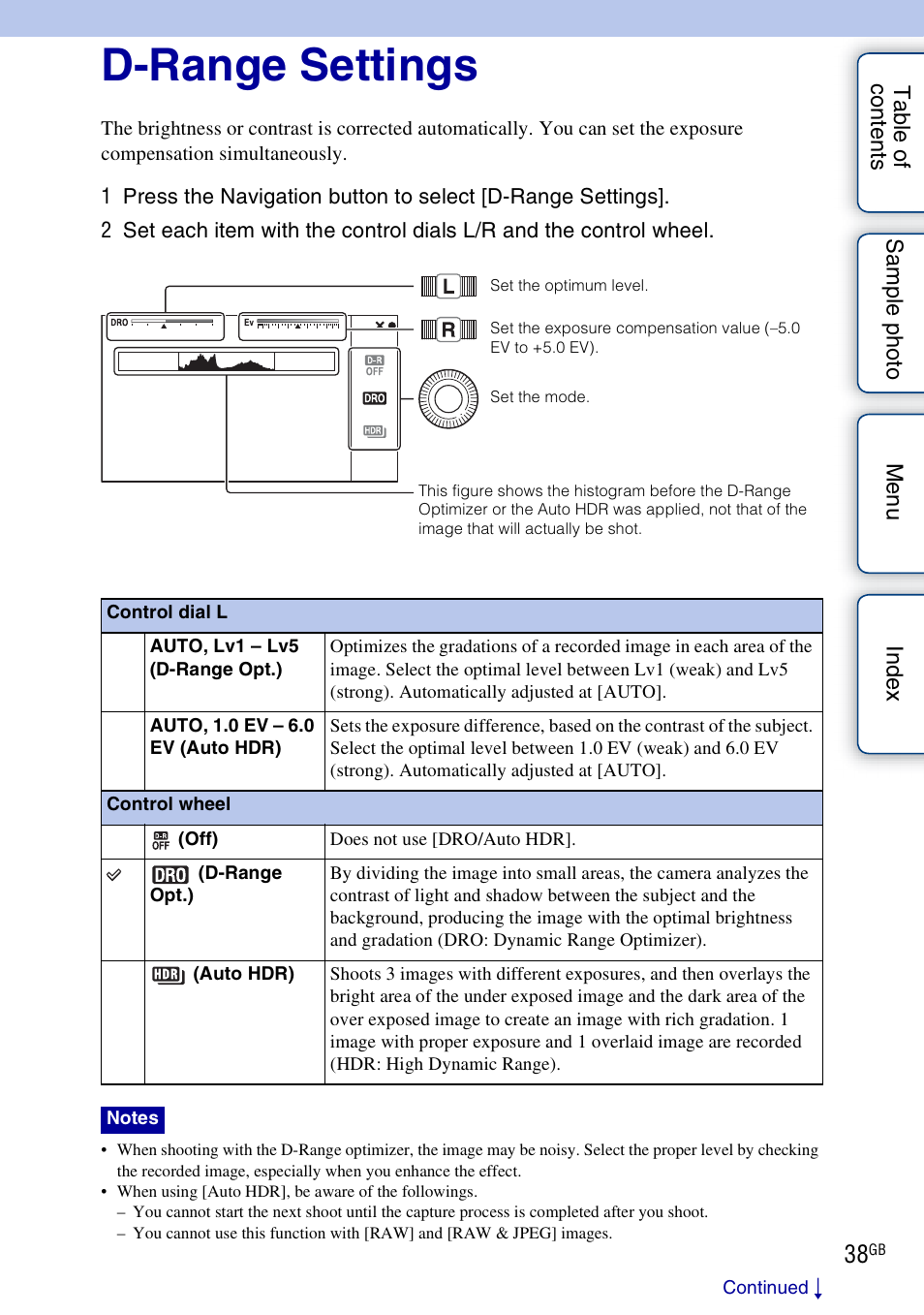 D-range settings | Sony NEX-7K User Manual | Page 38 / 211