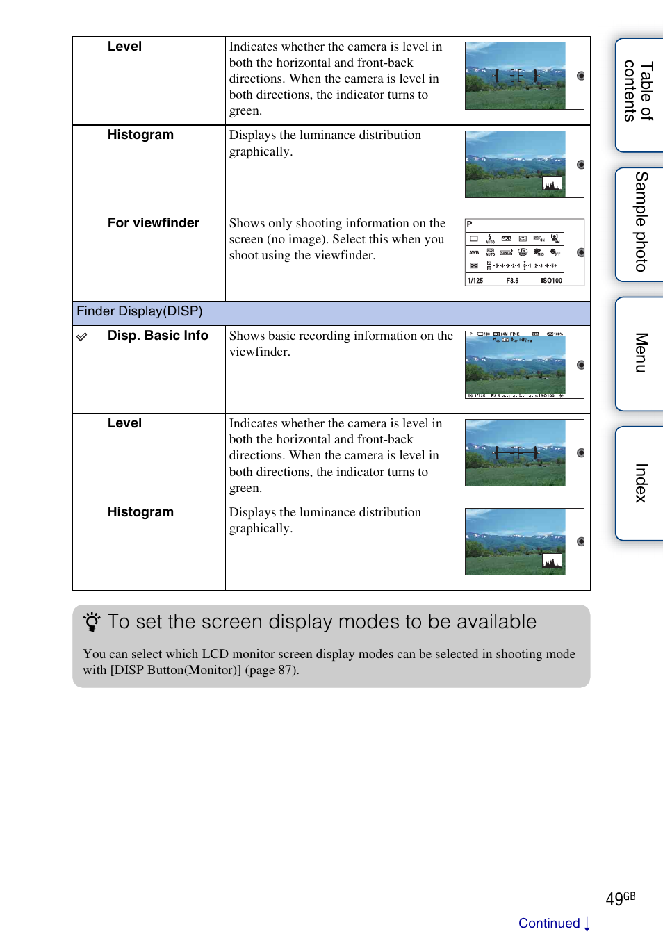 Finder display(disp) | Sony NEX-7K User Manual | Page 49 / 211