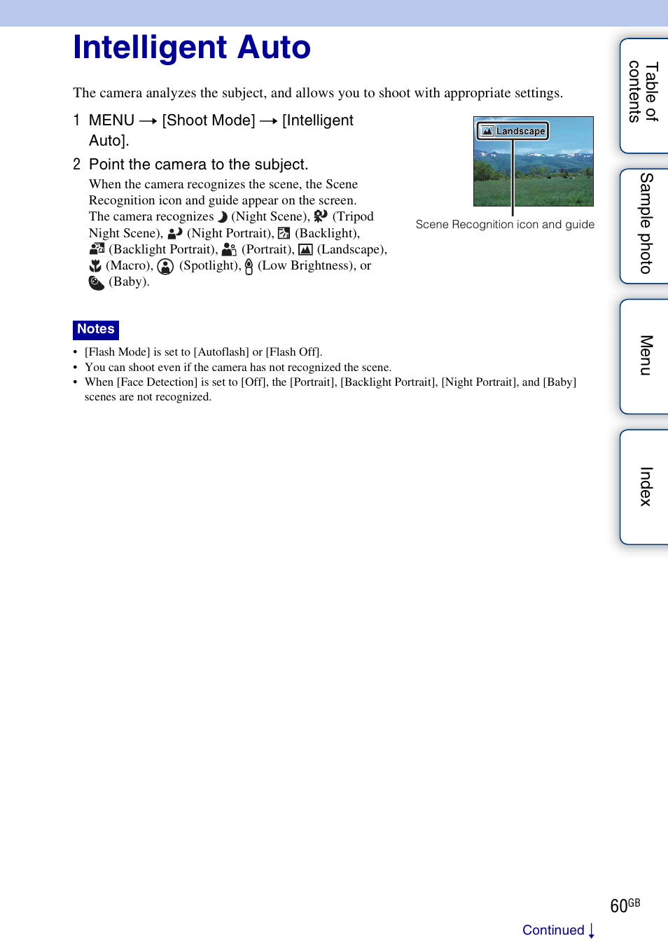 Intelligent auto | Sony NEX-7K User Manual | Page 60 / 211