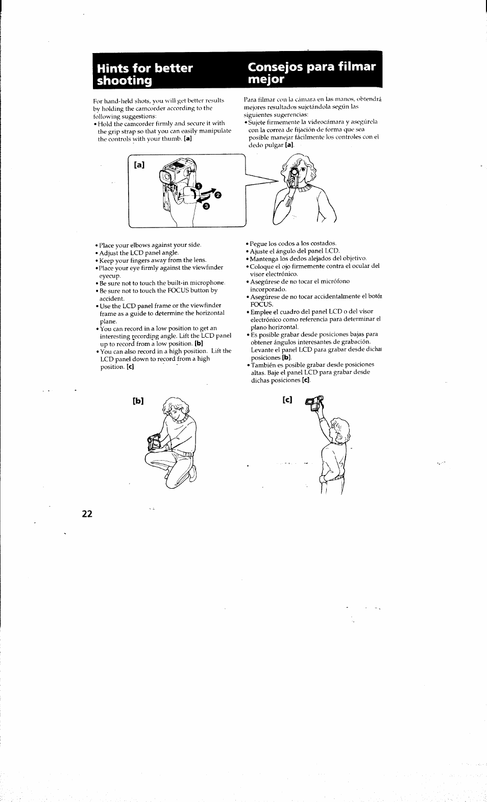 Consejos para filmar mejor, Hints for better shooting | Sony DCR-PC10 User Manual | Page 20 / 122