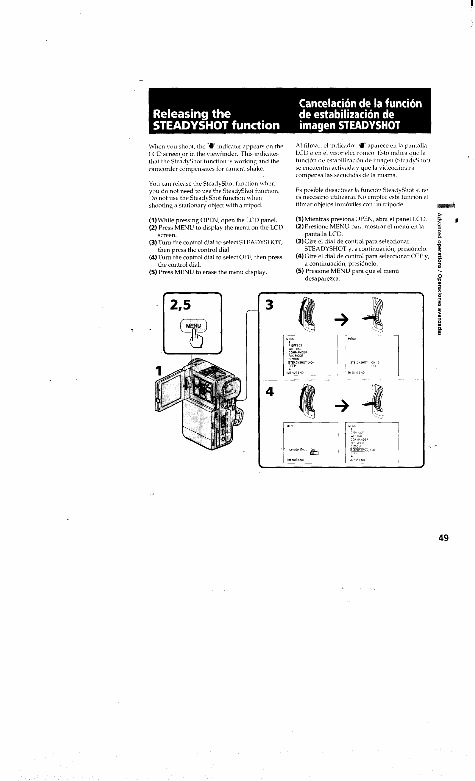 Steadyshot function imagen steadyshot | Sony DCR-PC10 User Manual | Page 47 / 122