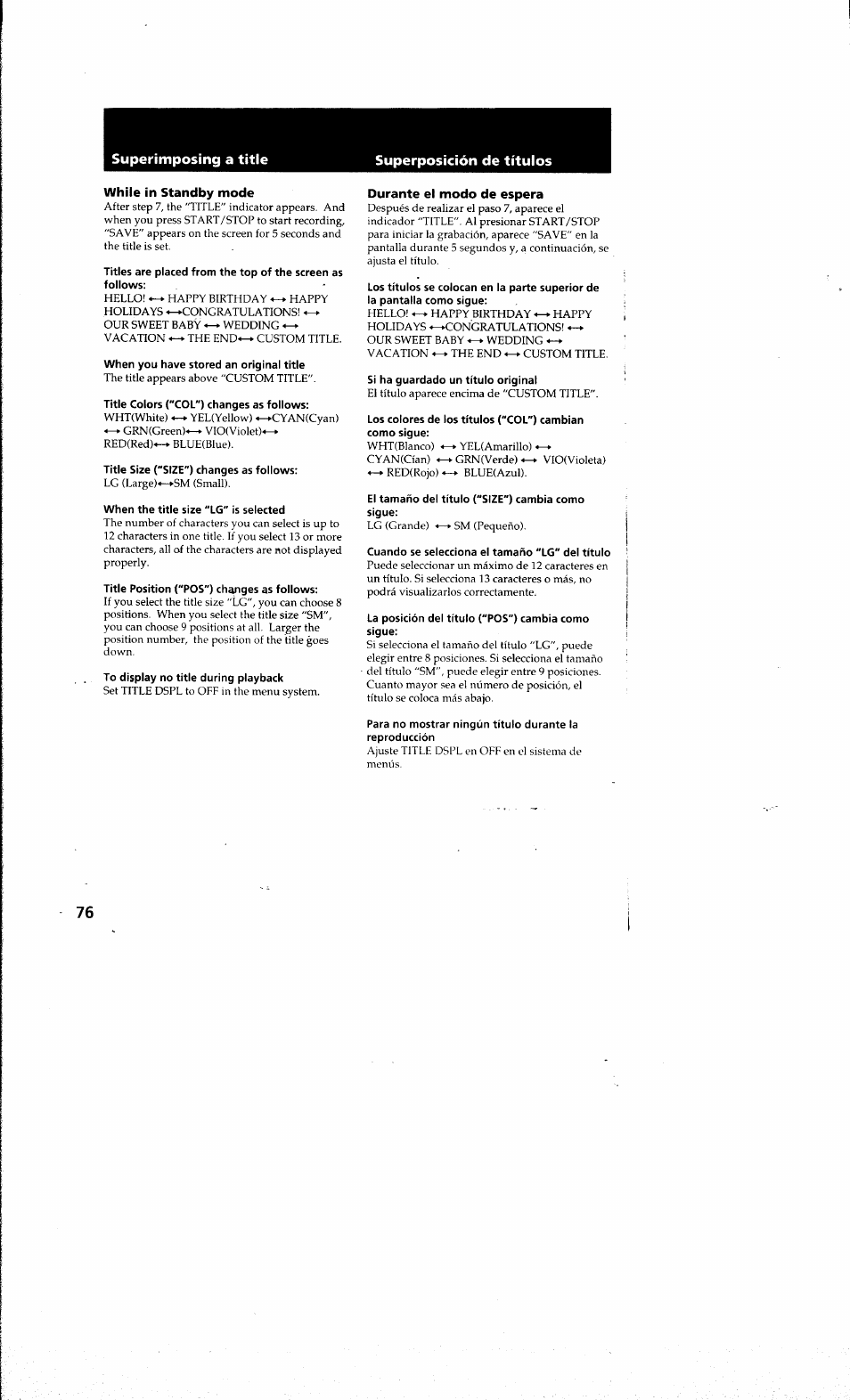 While in standby mode, Durante el modo de espera | Sony DCR-PC10 User Manual | Page 74 / 122