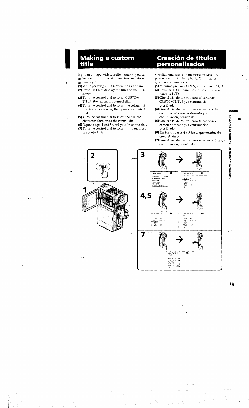 Making a custom title, Creación de títulos personalizados | Sony DCR-PC10 User Manual | Page 77 / 122