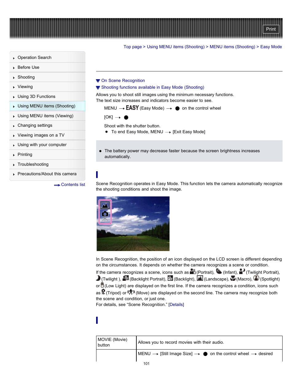 Easy mode | Sony DSC-WX9 User Manual | Page 101 / 252