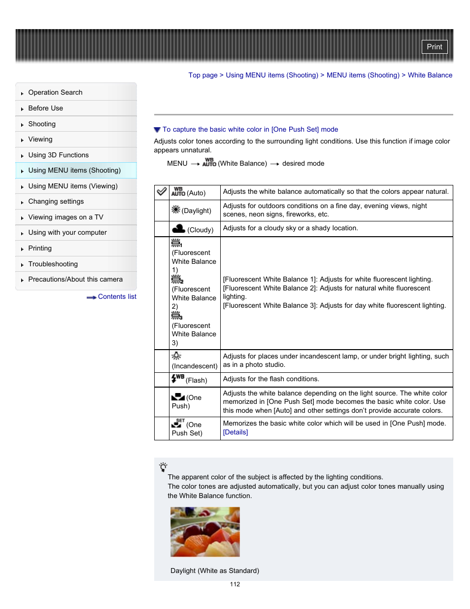 White balance | Sony DSC-WX9 User Manual | Page 112 / 252